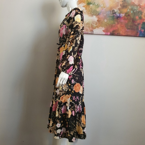 Decjuba Black Floral Maxi Dress Long Sleeve Oversized Size 10 - Picture 11 of 13
